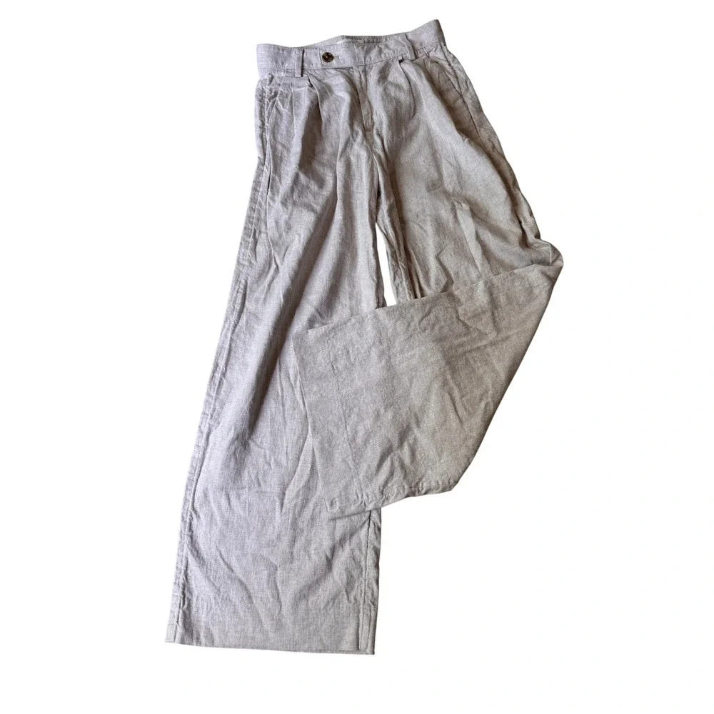 Banana Republic Linen Blend Wide Leg Pleated Trousers Oatmeal Beige Womens 0